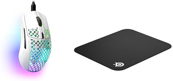 SteelSeries Gaming Mouse Wired Aerox 3 Snow + Gaming Mouse Pad Small 25cm x 21cm x 0.2cm QcK mini 63005