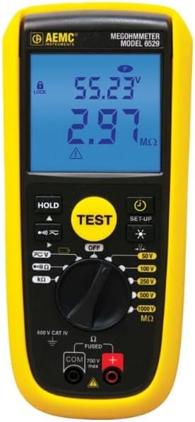AEMC 6529 Hand-Held Megohmmeter/Multimeter 50V, 100V, 250V, 500V, 1kV, 420K, V, Continuity, Alarm & Timer, PI/DAR
