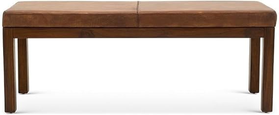 ASHCROFT Komodo Mid-Century Modern Rectangular Genuine Leather Bench in Tan