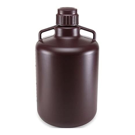 Carboy, Round with Handles, Amber HDPE, Amber PP Cap, 20 Liter, Graduations, Autoclavable