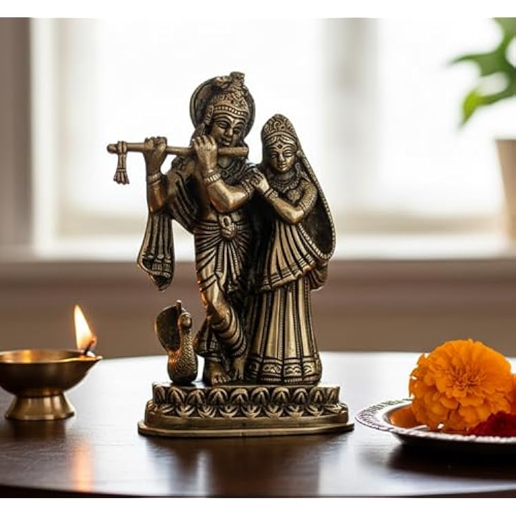 StonKraft - Radha Krishna Pair Murti Idol Statue Sculpture - Brass - 6 - Antique