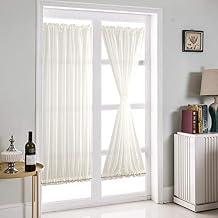 BOYOUTH Dual Rod Pocket Transparent Voile White French Door Curtain with Tieback,25x40-Inch,1 Panel