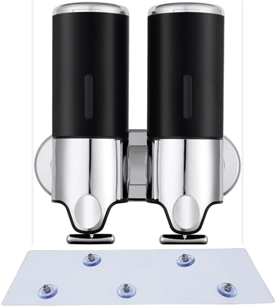 NO Drill Wall Mounted Soap Dispenser Shower Manual Pressing Head Liquid Shampoo and Soap Dispenser for Bathroom Kitchen Marketplace Hotel (Black, 1000ml)