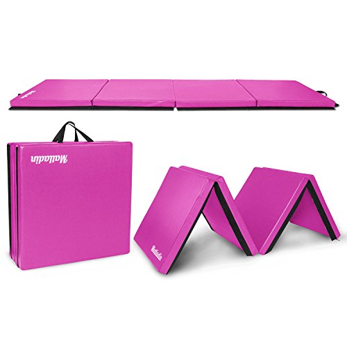 Matladin 8 Folding Gymnastics Gym Exercise Aerobics Mat, 8ft x 2ft x 2in PU Leather Tumbling Mats with Hook & Loop Fastener for Stretching Yoga Cheerleading Martial Arts