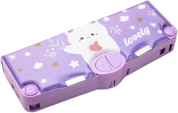 pencil case,Pop Out Pencil Case Large Capacity Multifunctional Pencil Case with Push Button Sharpener Ruler Eraser Purple Bear