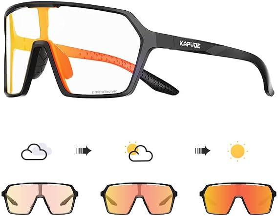 KAPVOE Photochromic Cycling Glasses Men Mountain Bike Glasses Women Clear MTB Sports Sunglasses TR90 Biking Goggles Transition Bicycle Glasses Triathlon Running UV Protection Red