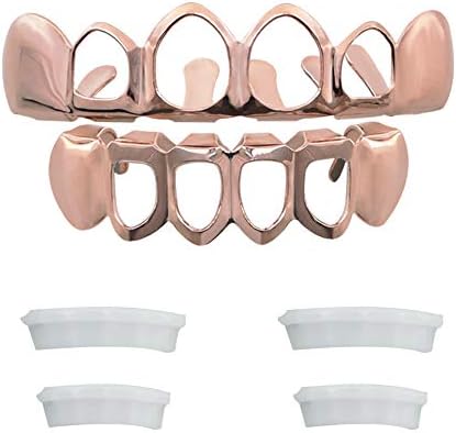 Open Face Grillz Teeth 24k Gold Grillz Plated Caps New Custom Fit Top & Bottom Grill Set for Kids + Extra Molding Bars + Microfiber Cloth