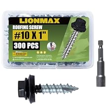 LIONMAX Metal Roofing Screws #10 x 1 Inch, 300-PCS, Black Painted Hex Head Sheet Metal Roof Screws, Rubber Washer, Sharp Point, Metal to Wood Siding Screws, Hex Socket Included