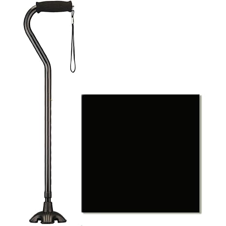 NOVA Offset Quad Cane for Seniors - Adjustable Walking Cane with Wrist Strap, Foam Handle, Anti-Rattle Lock - Lightweight Mobility Aid for Men and Women - Black