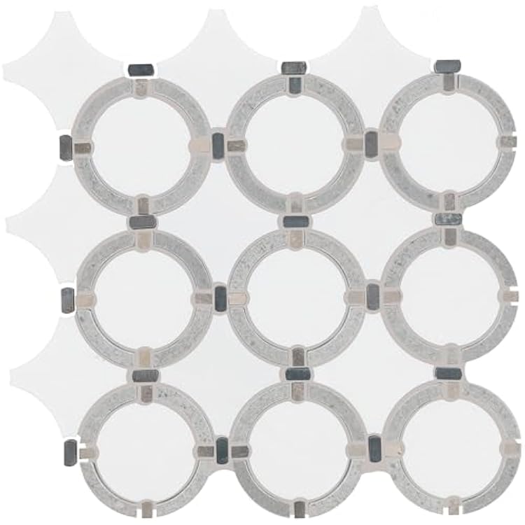 Daltile Raine 12 x 13 Natural Stone Marble Linked Ring Mosaic in Honed Stratus White Blend for Backsplashes, Decorative Accents, Walls, or Floors 10 PCs per Carton 10.21 SQ FT per Carton