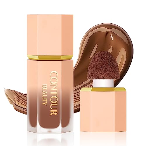 HOSAILY Dark Brown Liquid Contour Stick, Cream Contour Makeup Long Lasting Silky Liquid Bronzer Face Concealer Matte Contouring with Cushion Applicator 103
