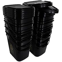 5.3 Gallon Black Rectangular Bucket/Pail with Hinged Snap Lid, 8 Pack