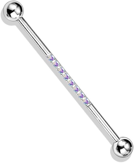 Pierced Owl - 14G Stainless Steel CZ Crystal Lined Industrial Barbell
