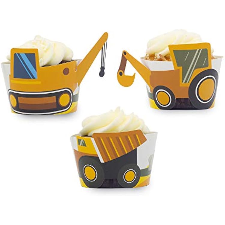 Pop Fizz Designs Construction Birthday Party Cupcake Wrappers Set of 24 | Birthday Party Truck Wrappers
