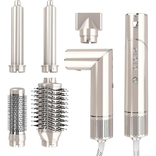 5 in 1 Blow Dryer Brush & Hot Air Styler110,000 RPM High-Speed Hair Dryer with Auto Wrap Curlers & Ionic Technology, Hot Air Brush Wrap Fast Drying, CurlingVolumizingStraightening - Gold