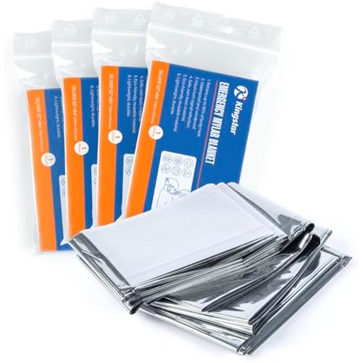 Emergency Blankets 4 Packs, 84 L x 52 W, Reusable Mylar Thermal Blankets for Survival Gear, Ideal for Camping, Hiking & First Aid, Retains 90% Body Heat in Cold, Snow & Winter Emergencies
