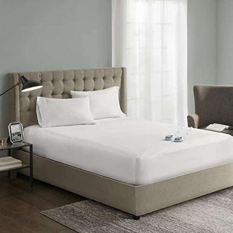 Serta Polyester and Cotton Waterproof Heated Mattress Pad with White ST55-0119