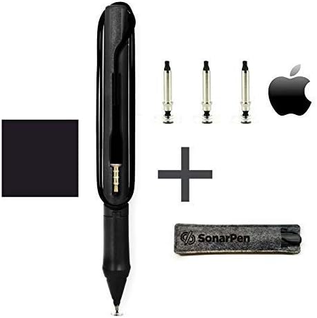 SonarPen - Pressure Sensitive Smart Stylus Pen Bundle w Replacement Nibset Optimized for iOS & SonarPen Pocket Carrier. Compatible with Apple iPad/iPhone/Android/Nintendo Switch/Chromebook (Black)