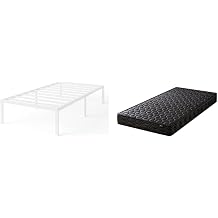 Zinus Yelena Classic Metal Bed Frame, White, 7.9 inches 20 cm, Basic Pocket Coil Mattress, Black, Single, Soundproofing, Pipe, Storage Space, No Tools Required, Easy Assembly