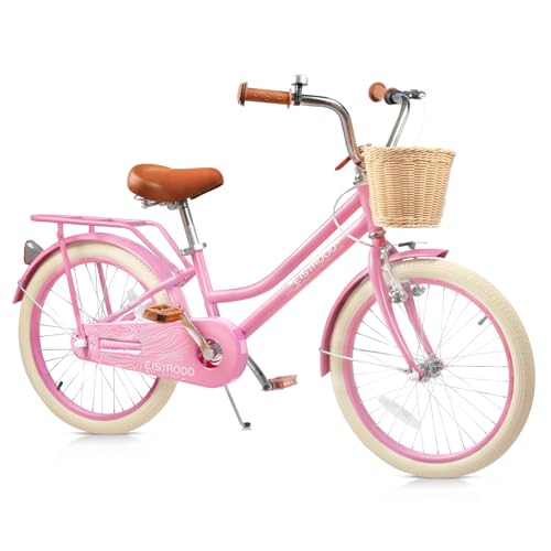 20 Inch Girls Bike, Single Speed Kids Bicycles with Basket and Kickstand, Kids Beach Cruiser Bike for Girls, Adjustable Seat, Multiple Colors