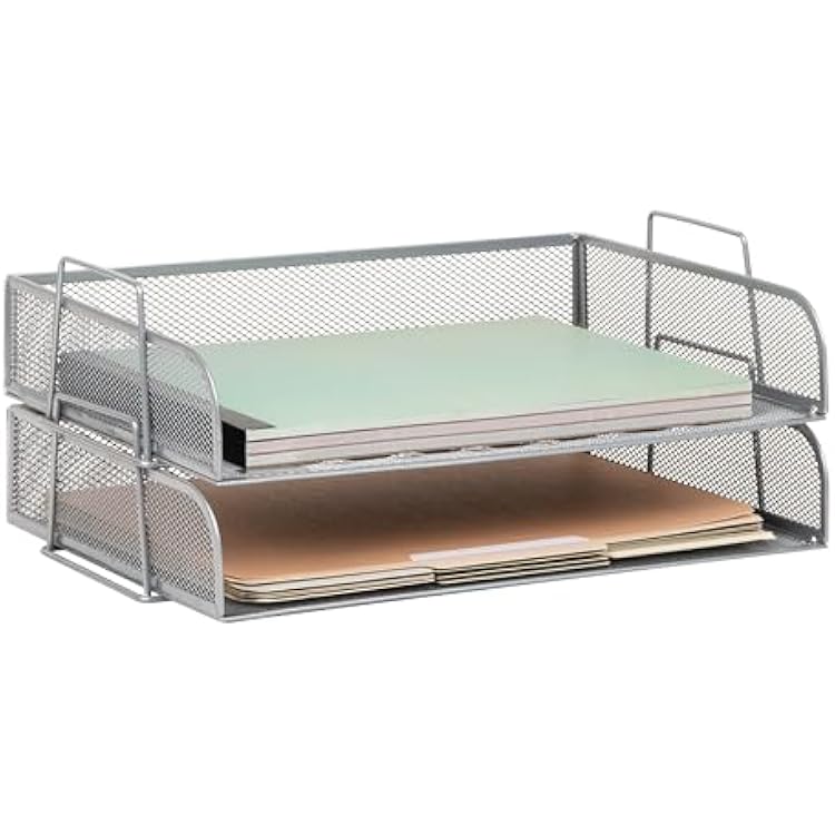 Mind Reader Stackable Paper Tray, Desktop Organizer, File Storage, Office, Metal Mesh, 2 Pcs., Silver