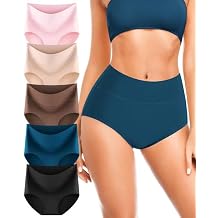 J-pone Women's Cotton Underwear High Waisted Full Coverage Briefs Soft Breathable Postpartum Panties 5 Pack