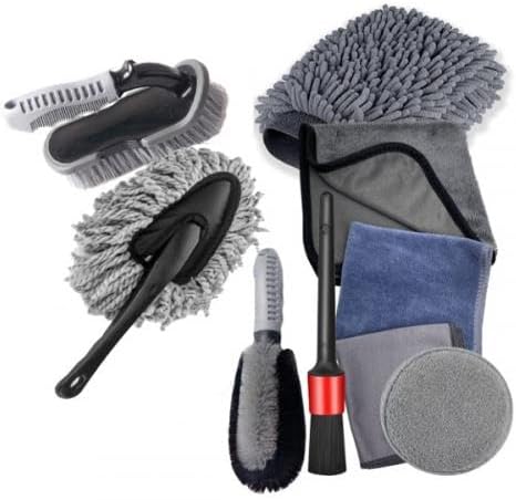 Coofbe Professional Microfiber 9 Piece Vehicle Cleaning Set Vehicle Tire Torpedo Rim Washing Set Vehicle Brush Set