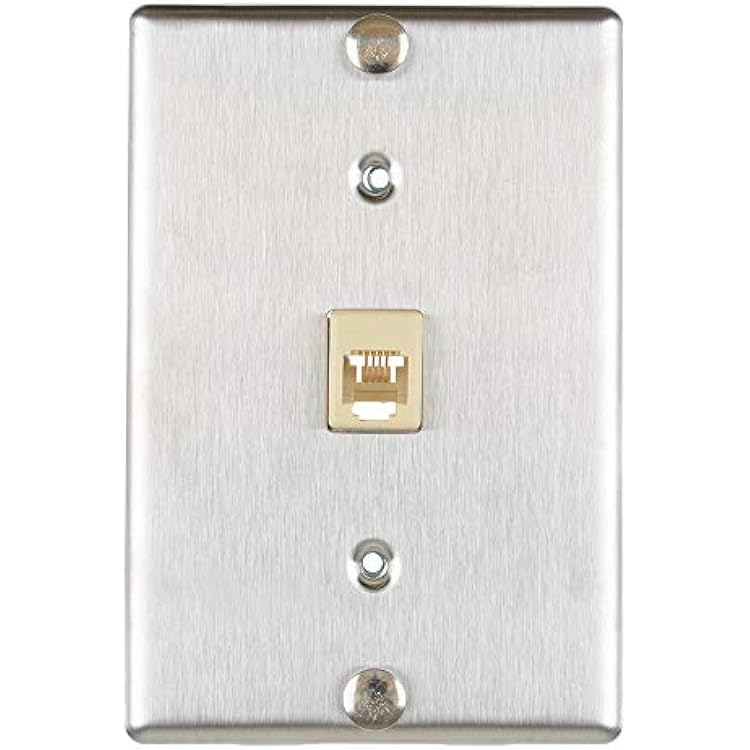 Leviton Telephone Wall Phone Wallplate Surface Mount Jack, 1 Modular 6P4C Jack, Screw-Down Connection, Stainless Steel, C0256-SS