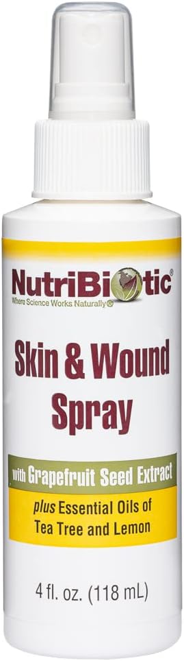 NutriBiotic Skin & Wound Spray with GSE, 4 Fl Oz | Grapefruit Seed Extract Plus Tea Tree & Lemon Essential Oils | Helps Support Healthy Skin Tissue & Flush Irritants from Minor Wounds | Non-Medicated
