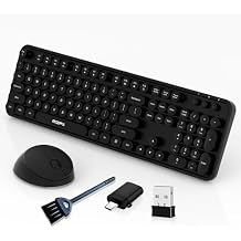 Wireless Keyboard and Mouse Combo, MOFII 104 Keys Full-Size Retro Round Keys Typewriter Keyboards Ergonomic Keyboards and Mouse Wireless for Windows, PC, Laptop, Desktop Black