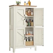 VASAGLE LIRY Collection - Farmhouse Storage Cabinet, Bathroom Floor Cabinet with Barn Doors, Freestanding Kitchen Pantry, Adjustable Shelves, for Dining Room, Living Room, Rustic White, UBBK773W01