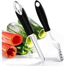 Jalapeno Pepper Corer & Zucchini/Cucumber Corer, Set of 2, Newness Stainless Steel Core Deseeder Kitchen Tool with Serrated Slice and Rubber Handle, Easy for Seed Remover or Slice off Vegetables tops