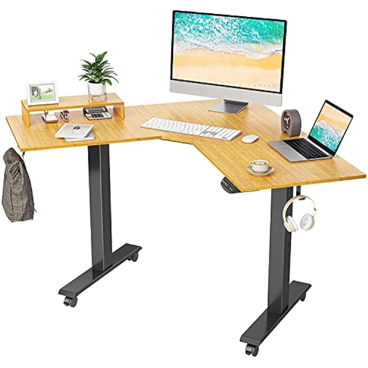 BANTI Dual Motor L-Shaped Electric Standing Desk, 48 Inches Adjustable Height Stand Up Desk, Sit Stand Home Office Desk with Bamboo TopBlack Frame,B-SDE-LBO