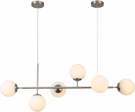 KCO Brushed Nickel 6-Light White Milk Glass Globe Linear Chandelier