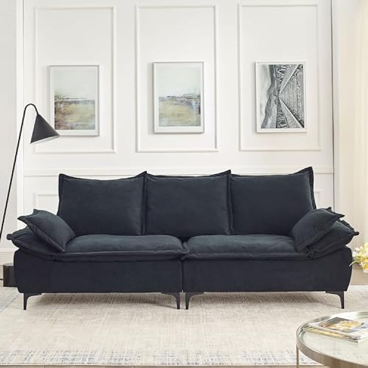 Mofolit 88.5 Modern Sailboat Sofa Dutch Velvet 3-Seater Sofa,Extra Deep Seat, Tool-Free Assembly Comfy Sofa Couch for Living Room, Bedroom, Apartment, Office and Compact Spaces. Black
