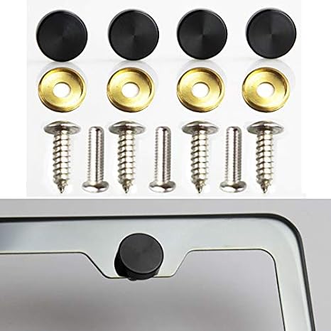 Screw Caps for License Plate Frames - Set of 4pcs Caps/Screws/Washers (Black)