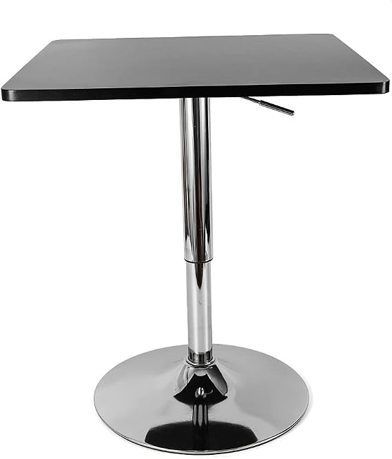 Square Bar Table, Adjustable Height, MDF Top, Stainless Steel Base, 23.6x23.6x35.4 inches, Black
