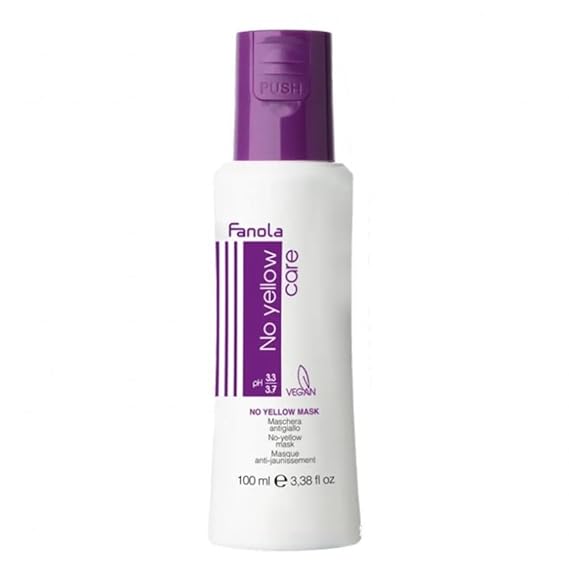 Fanola No Yellow Hair Mask With Purple Violet Pigments To Eliminate Unwanted Yellow Tones & Brassiness In Platinum, Light Blonde, Gray, Bleached, or Highlighted Hair - 3.38oz