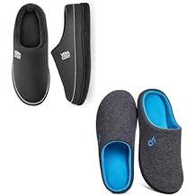 VeraCosy Men's Set of 2 Pairs - Two-Tone House Slippers (Size 9-10, Dark Grey) - Cozy Knit Slipper for Indoor Outdoor (Size 13-14, Grey)