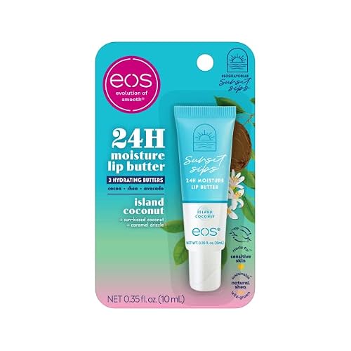 eos Sunset Sips Lip Butter Tube- Island Coconut, 24-Hour Moisture Lip Mask & Smoothing Moisturizer, 0.35 fl oz