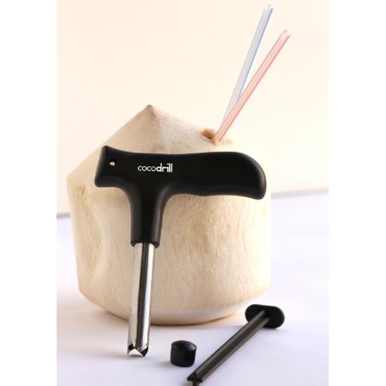 CocoDrill Young Coconut Opening Tool -Punch Tap Knife Opener for Raw Coco Water Juice - Makes Straw Hole! Fresh, Thai, Hawaii