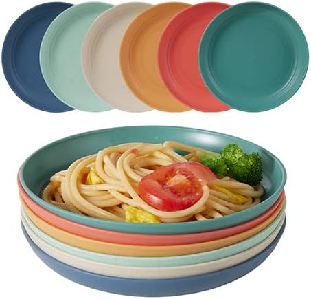 6 PACK Wheat Straw Plates Lightweight 7.8 Inch Unbreakable Deep Dinner Plates Microwave and Dishwasher Safe Wheat Straw Dinnerware Sets Easy to Clean Reusable