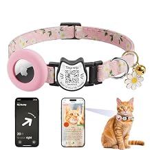Cute Floral Breakaway Cat Collar with QR Code ID, Cotton Kitten Collar with Bell & AirTag Holder, Adjustable Safety Collar for Cats,Pastoral Style with airtag Holder(Pink)