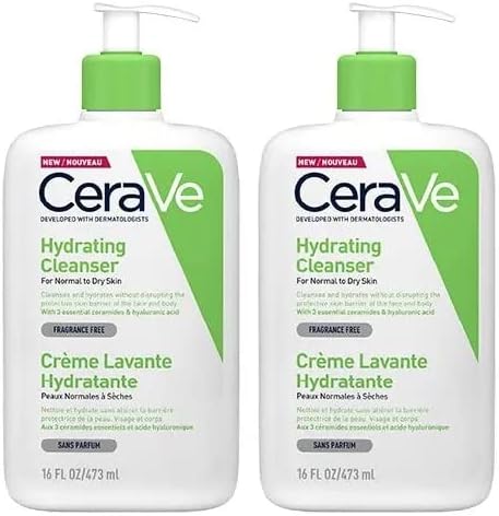 CeraVe Hydrating Cleanser With 3 Essential Ceramides & Hyaluronic Acid, Gentle Non-Foaming Face Wash For Normal to Dry Skin, Face & Body Cleanser, Dermatologist Developed