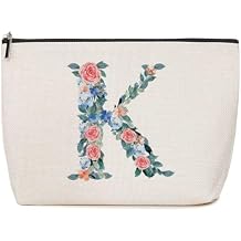 Initial Makeup Bag Monogrammed Travel Toiletry Bag Monogram Cosmetic Bag Birthday Christmas Bridal Shower Bridesmaid Gifts Personalized Gifts for Women Bride Teacher Bestie, Floral Letter K