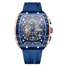 Sports Rectangular Watches with Large Dial Casual Quartz Silicone Bands Wristwatches with Auto Date (Blue)