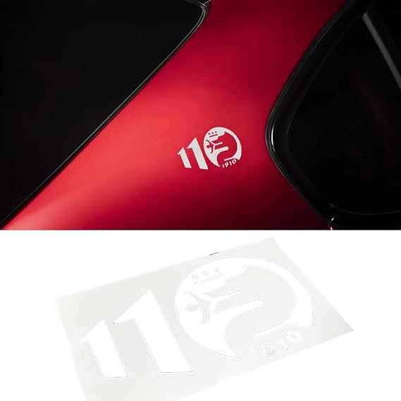 2pcs Black White Car Body Decoration Sticker 110th Anniversary Sticker Car Puller Car Window Compatible for Alfa Romeo Giulia Stelvio Quadrifoglio Giulietta Mito 159 Spider 166 147