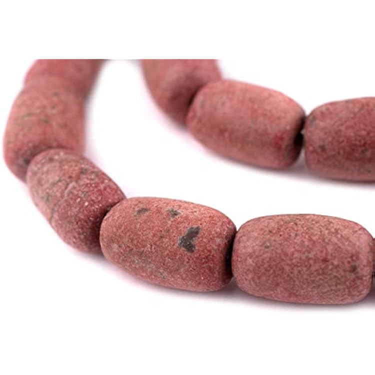 The Bead Chest Rouge Red Moroccan Pottery Beads Barrel 18mm Morocco African Cylinder Clay Large Hole 30 Inch Strand Handmade