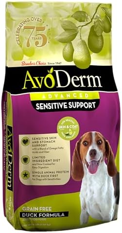 AvoDerm Natural Grain Free, Revolving Menu Duck Recipe Dry Dog Food, for Sensitive Skin and Stomach, 4 lb