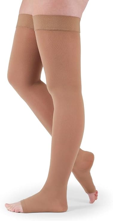 Mediven Women's Assure Thigh High 20-30 mmHg Open Toe Compression Stocking | Open toe graduated thigh high stockings with silicone top band, and durable daily comfort for men & women.